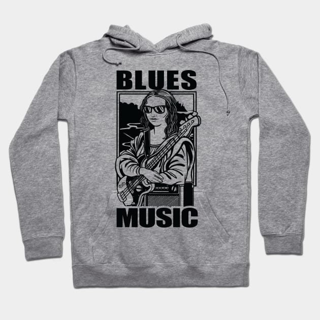 Blues Music - Mona Lisa with Guitar and Amplifier Hoodie by Graphic Duster